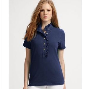 Tory Burch Navy Ruffle Lidia Polo